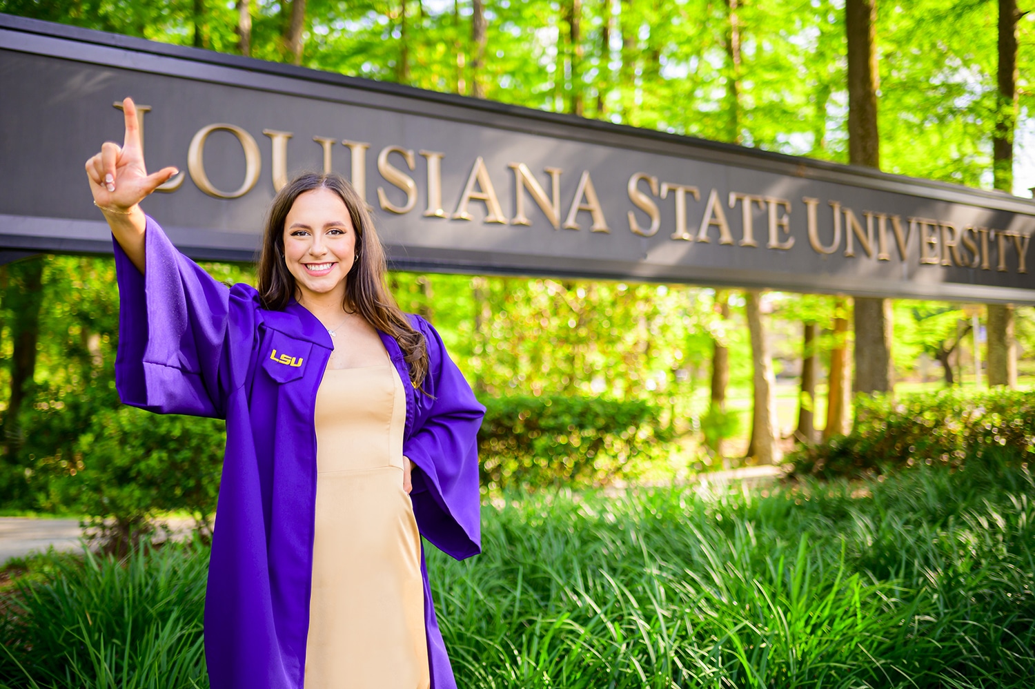 Senior Portrait Photography at LSU Sign in Baton Rouge