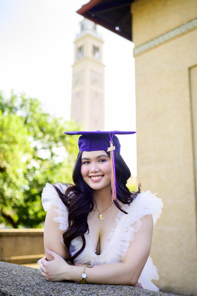 LSU Senior Photos at Memorial Tower on LSU Campus in Baton Rouge, Louisiana