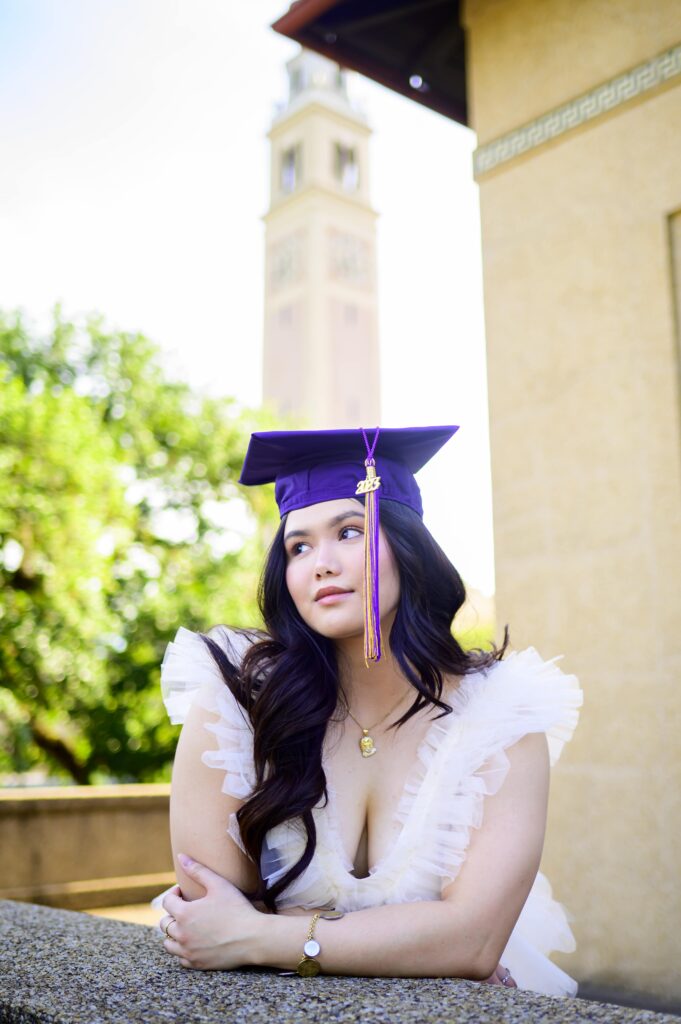 LSU Senior Photos at Memorial Tower on LSU Campus in Baton Rouge, Louisiana