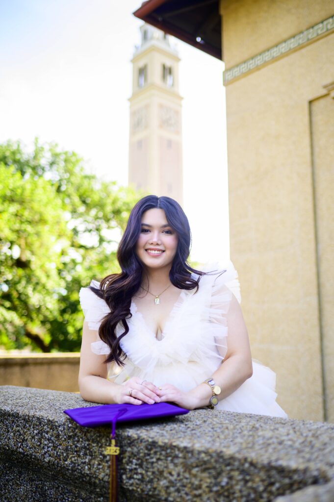 LSU Senior Photos at Memorial Tower on LSU Campus in Baton Rouge, Louisiana