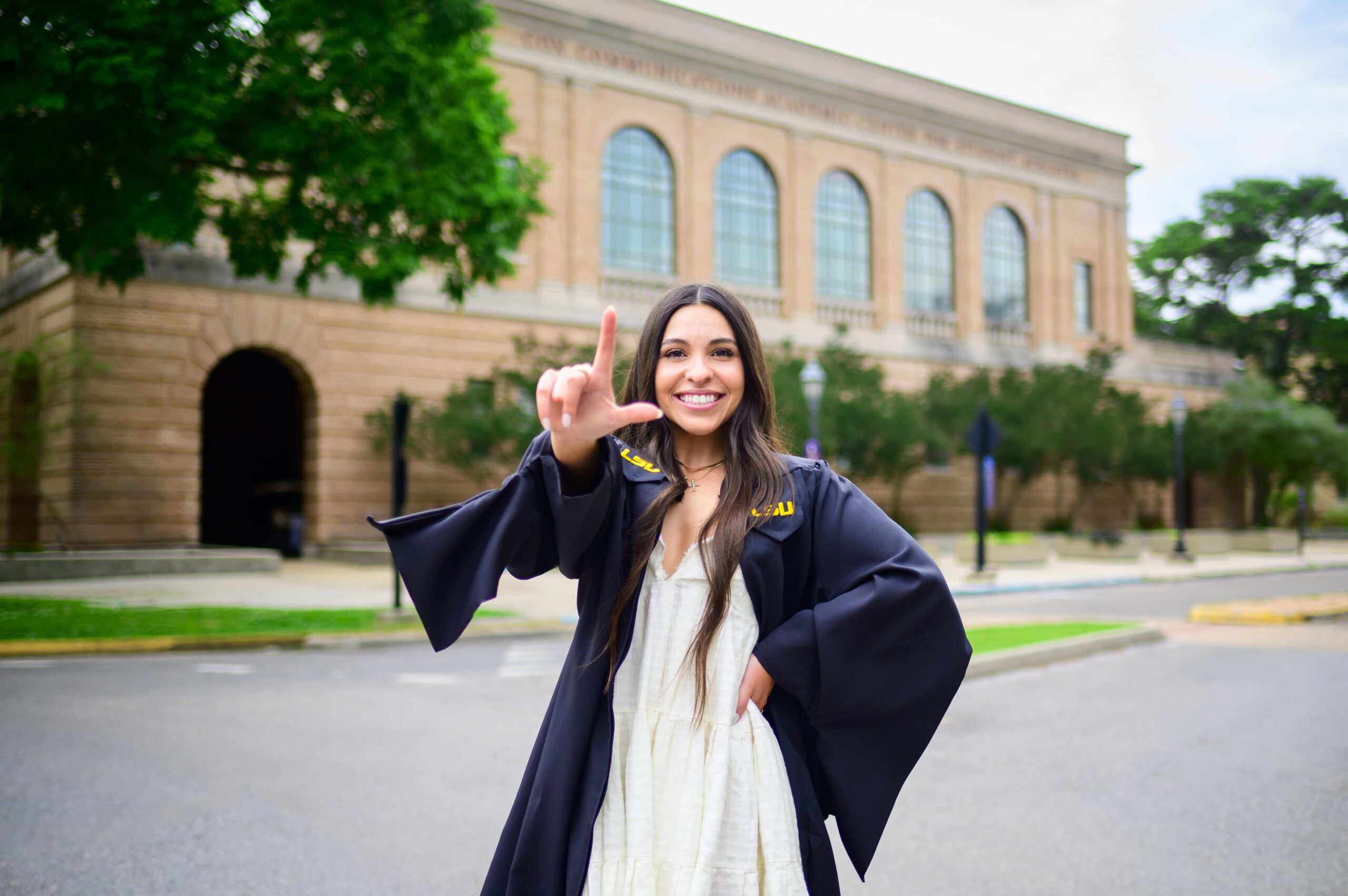 LSU Senior Photos at Cox Communications Building on LSU Campus in Baton Rouge, Louisiana