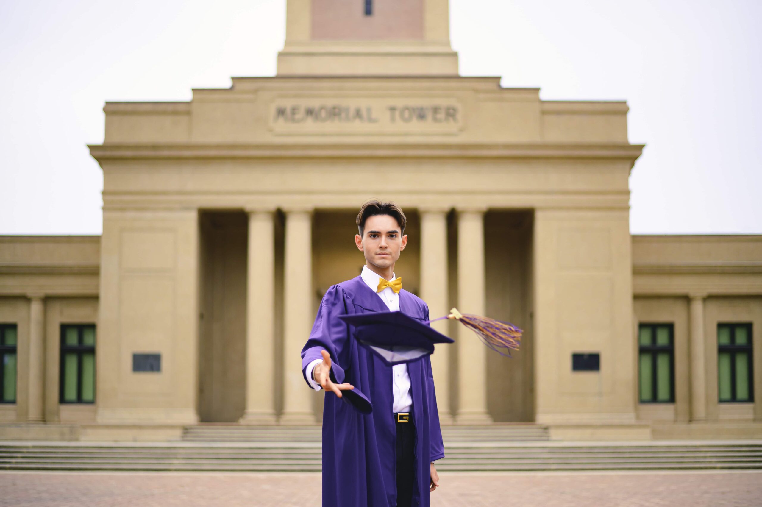 Senior Photos at Memorial Tower on LSU Campus in Baton Rouge, Louisiana