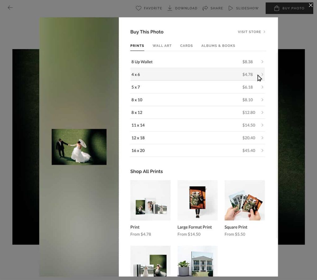 Mouse selecting a 4'x print size for an image from Rebecca Warren Photography