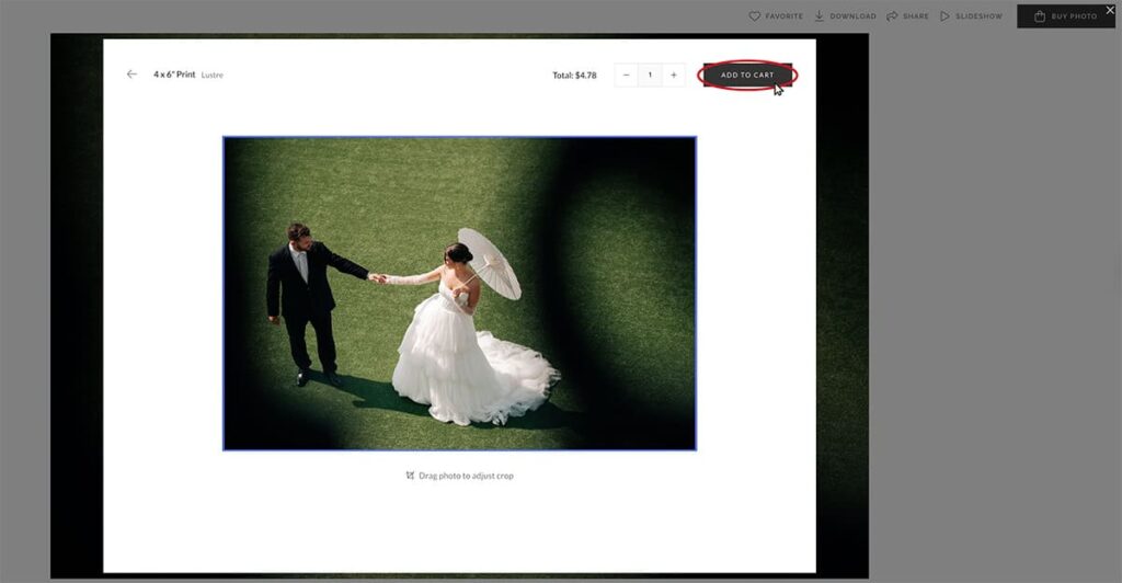 Mouse clicking "ADD TO CART" on an image in a gallery from Rebecca Warren Photography