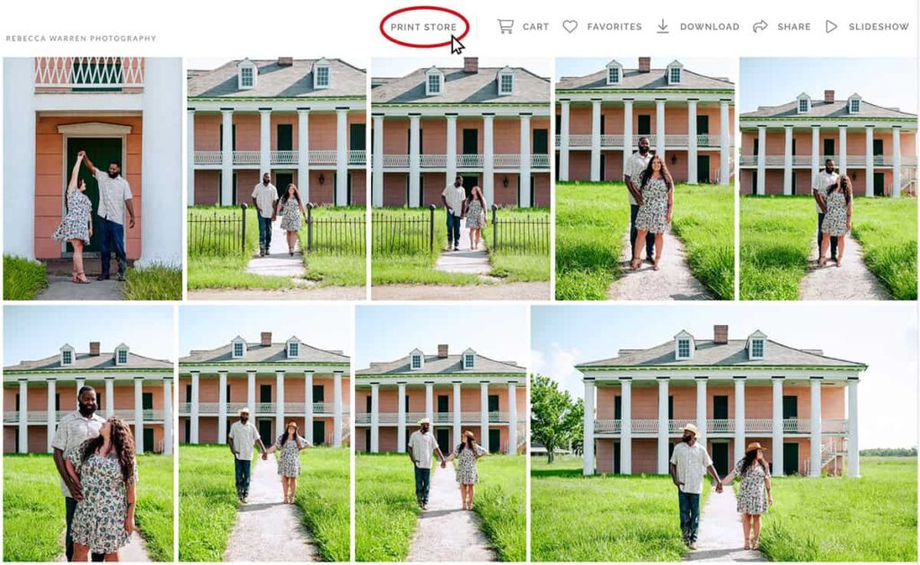 Mouse clicking on "STORE" button on a client gallery from Rebecca Warren Photography
