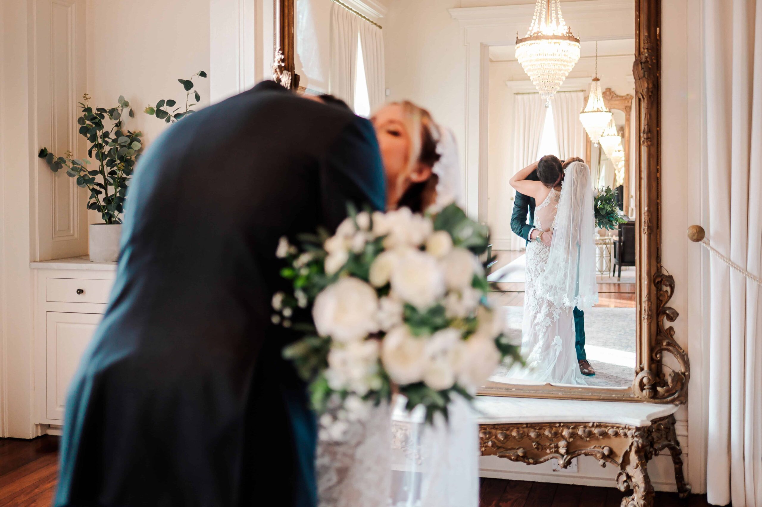 Wedding Couple First Look at the Gilmour in Baton Rouge, Louisiana